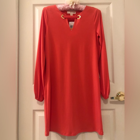 Long Sleeve A-Line Knee Length Michael Kors Dress in Orange (New!) - Picture 1 of 10